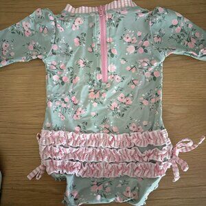 Ruffle Butts Tea Roses Long Sleeve One Piece Rash Guard - Size 3-6 Months